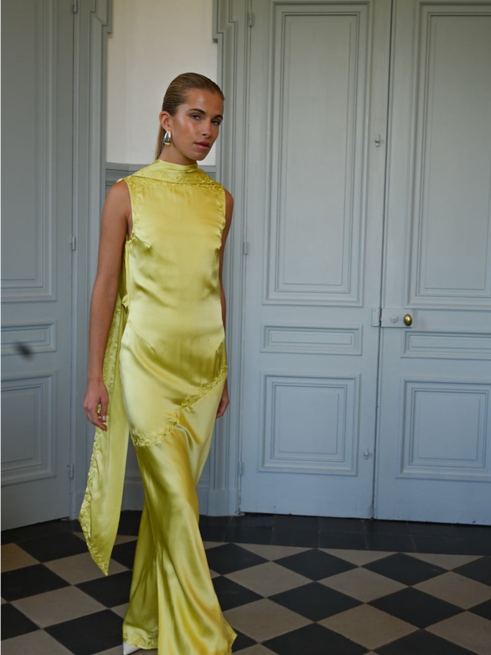 Yellow The Label Nina Silk Dress - Chartreuse - Picture 4 of 11